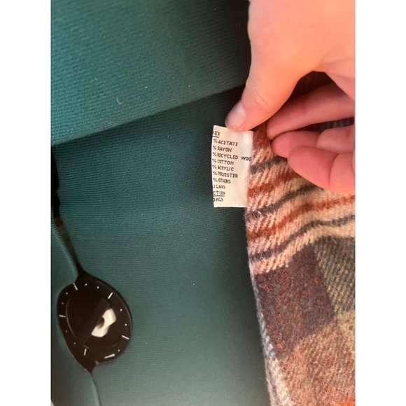 90s Grey Blue Trenchcoat with Brown Plaid Recycled Wool Removable Lining - Picture 4 of 7